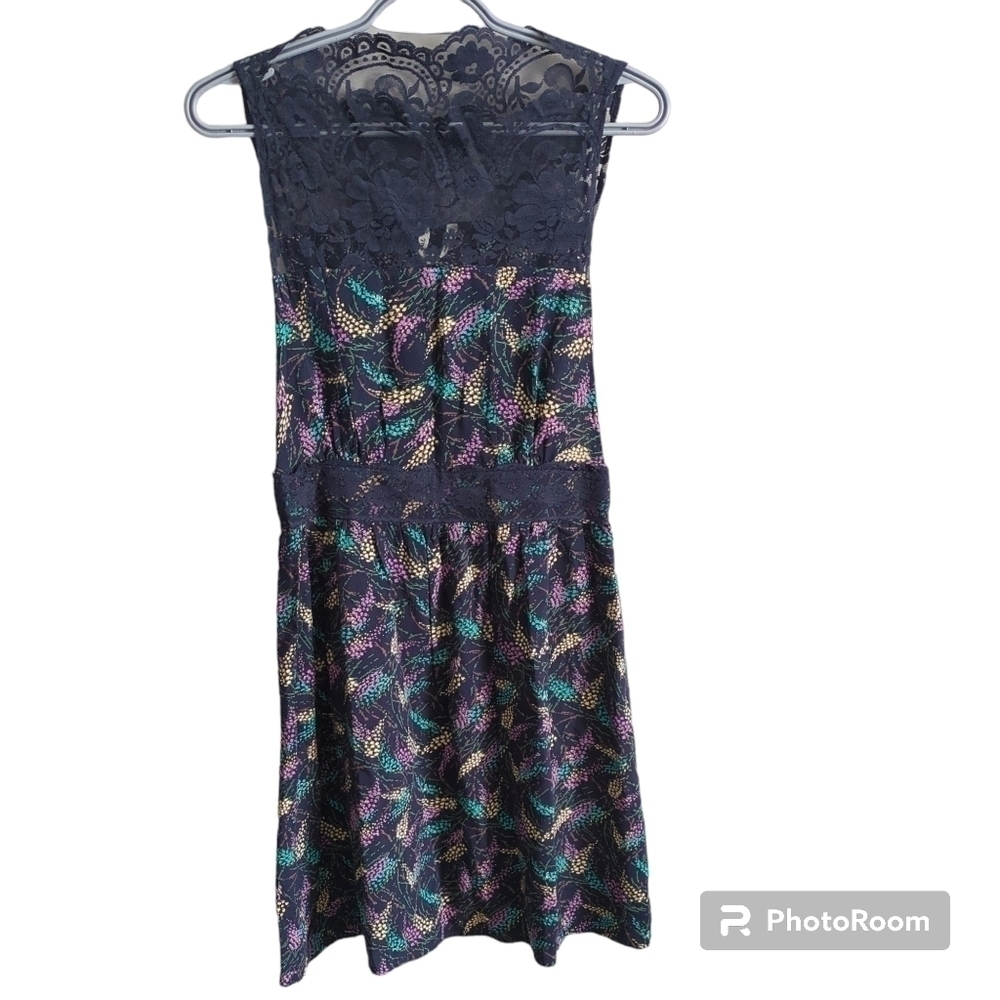 Free People Lupine‎ Navy Sleeveless Lace Open Side Floral Dress Small Boho